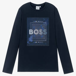 BOSS-Синий хлопковый топ для подростков | Childrensalon Outlet