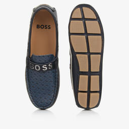 بوس-حذاء موكاسين جلد لون كحلي للمراهقين | Childrensalon Outlet