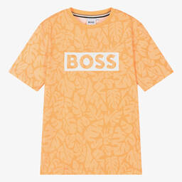 BOSS-Teen Boys Orange Cotton Leaf T-Shirt | Childrensalon Outlet