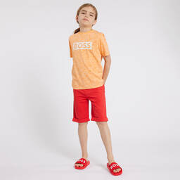 BOSS-Teen Boys Orange Cotton Leaf T-Shirt | Childrensalon Outlet
