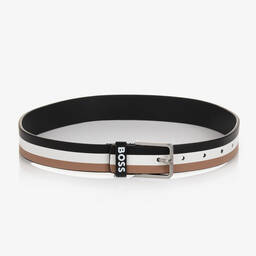 بوس-حزام جلد صناعي مقلّم لون أبيض وأسود تينز ولادي | Childrensalon Outlet