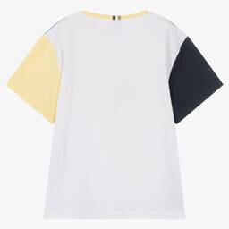 BOSS-تيشيرت تينز ولادي قطن لون أبيض وأزرق | Childrensalon Outlet