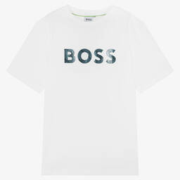 BOSS-تيشيرت تينز ولادي قطن لون أبيض | Childrensalon Outlet