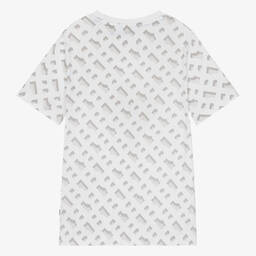 BOSS-تيشيرت بطبعة مونوغرام قطن لون أبيض للمراهقين | Childrensalon Outlet