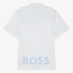 بوس-توب بولو قطن مقلم لون أبيض للمراهقين | Childrensalon Outlet