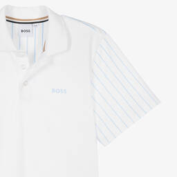 بوس-توب بولو قطن مقلم لون أبيض للمراهقين | Childrensalon Outlet