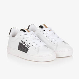 BOSS-Teen Boys White Leather Trainers | Childrensalon Outlet