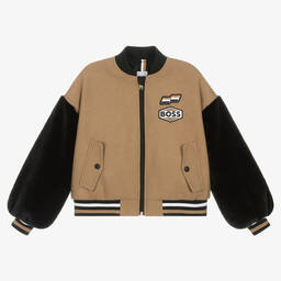 BOSS-Teen Girls Beige & Black Wool Varsity Jacket | Childrensalon Outlet