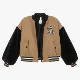 BOSS-Teen Girls Beige & Black Wool Varsity Jacket | Childrensalon Outlet