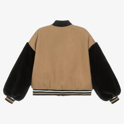 BOSS-Teen Girls Beige & Black Wool Varsity Jacket | Childrensalon Outlet