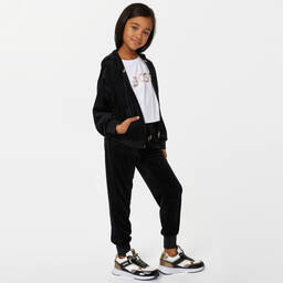 BOSS-Teen Girls Black Monogram Velour Joggers | Childrensalon Outlet