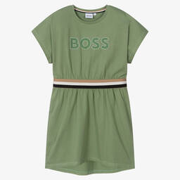 BOSS-Teen Girls Green Cotton Logo Dress | Childrensalon Outlet
