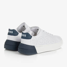 BOSS-Teen White Leather Trainers | Childrensalon Outlet