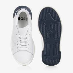 BOSS-Teen White Leather Trainers | Childrensalon Outlet