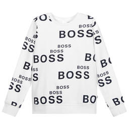 BOSS-Teen White Logo Sweatshirt | Childrensalon Outlet