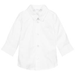 BOSS-White Cotton Logo Baby Shirt | Childrensalon Outlet