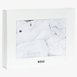 BOSS-طقم أفرول قطن قطيفة لون أبيض للأطفال | Childrensalon Outlet