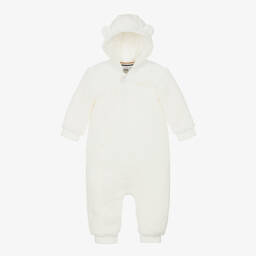 BOSS-White Teddy Fleece Hooded Pramsuit | Childrensalon Outlet