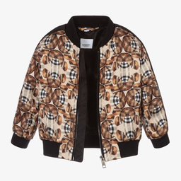 Burberry-جاكيت بومبر فيسكوز ساتان تويل لون بيج | Childrensalon Outlet
