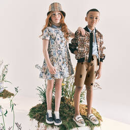 Burberry-جاكيت بومبر فيسكوز ساتان تويل لون بيج | Childrensalon Outlet