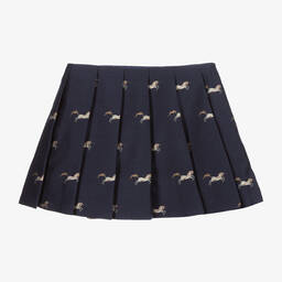 Burberry-تنورة مزيج صوف وحرير تويل لون كحلي، ذهبي وعاجي | Childrensalon Outlet