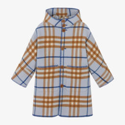 Burberry-Голубое пальто из шерсти в клетку | Childrensalon Outlet
