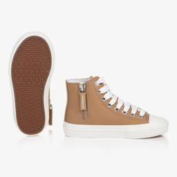 Burberry-حذاء رياضي عالي الرقبة من الكانفاس البيج للأولاد | Childrensalon Outlet