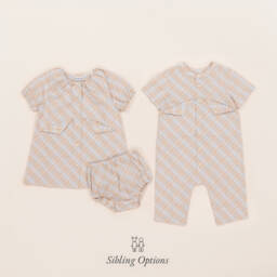 Burberry-Boys Beige Check Cotton Romper | Childrensalon Outlet