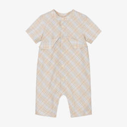 Burberry-Boys Beige Check Cotton Romper | Childrensalon Outlet