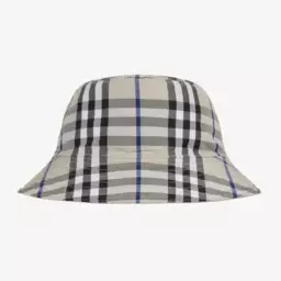 Burberry-قبعة باكيت بوجهين كاروهات لون بيج رمادي | Childrensalon Outlet