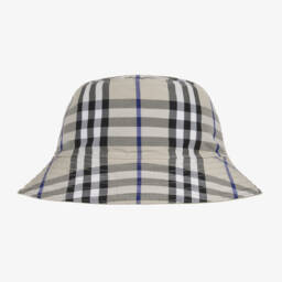Burberry-قبعة باكيت بوجهين كاروهات لون بيج رمادي | Childrensalon Outlet