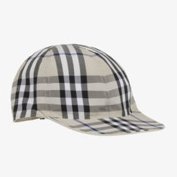 Burberry-Серая хлопковая двусторонняя кепка в клетку | Childrensalon Outlet