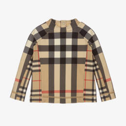Burberry-Boys Beige Check Sun Guard Top | Childrensalon Outlet