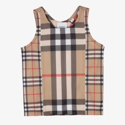 Burberry-Boys Beige Checkered Vest Top | Childrensalon Outlet