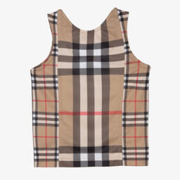Burberry-Boys Beige Checkered Vest Top | Childrensalon Outlet