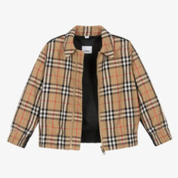 Burberry-Бежевая куртка на молнии в клетку для мальчиков | Childrensalon Outlet