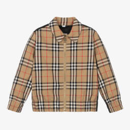 Burberry-Бежевая куртка на молнии в клетку для мальчиков | Childrensalon Outlet