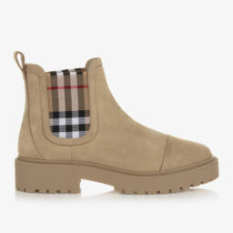 Burberry-Boys Beige Heritage Check Leather Boots | Childrensalon Outlet
