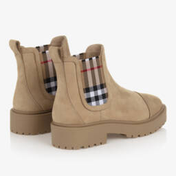 Burberry-Boys Beige Heritage Check Leather Boots | Childrensalon Outlet