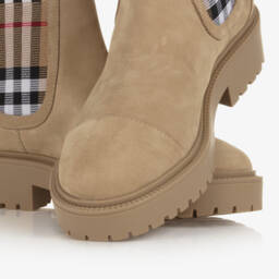 Burberry-Boys Beige Heritage Check Leather Boots | Childrensalon Outlet