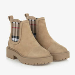 Burberry-Boys Beige Patterned Chelsea Boots | Childrensalon Outlet