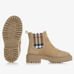 Burberry-Boys Beige Patterned Chelsea Boots | Childrensalon Outlet
