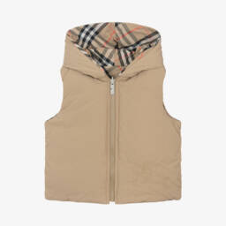 Burberry-Boys Beige Plaid Convertible Gilet | Childrensalon Outlet