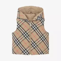 Burberry-Boys Beige Plaid Convertible Gilet | Childrensalon Outlet