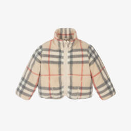 Burberry-Boys Beige Plaid Fleece Coat | Childrensalon Outlet