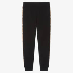 Burberry-Boys Black Joggers with Check Trim | Childrensalon Outlet