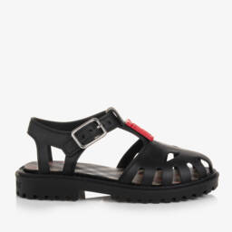 Burberry-صنادل جلي سوداء بشعار للأولاد | Childrensalon Outlet