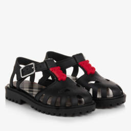 Burberry-صنادل جلي سوداء بشعار للأولاد | Childrensalon Outlet