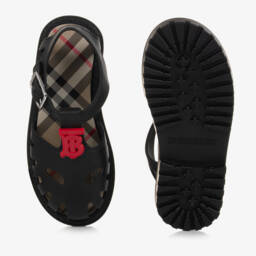 Burberry-صنادل جلي سوداء بشعار للأولاد | Childrensalon Outlet