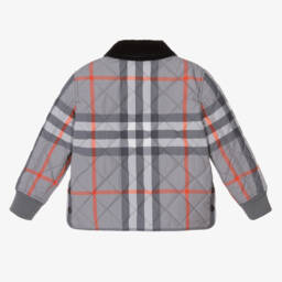 Burberry-Boys Charcoal Quilted Plaid Jacket | Childrensalon Outlet